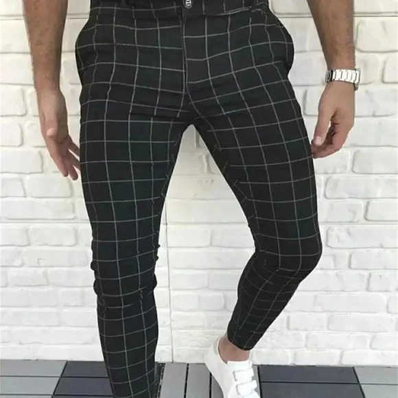 . Other - Black Preppy Mens Plaid Print Slant Pocket Suit Pants